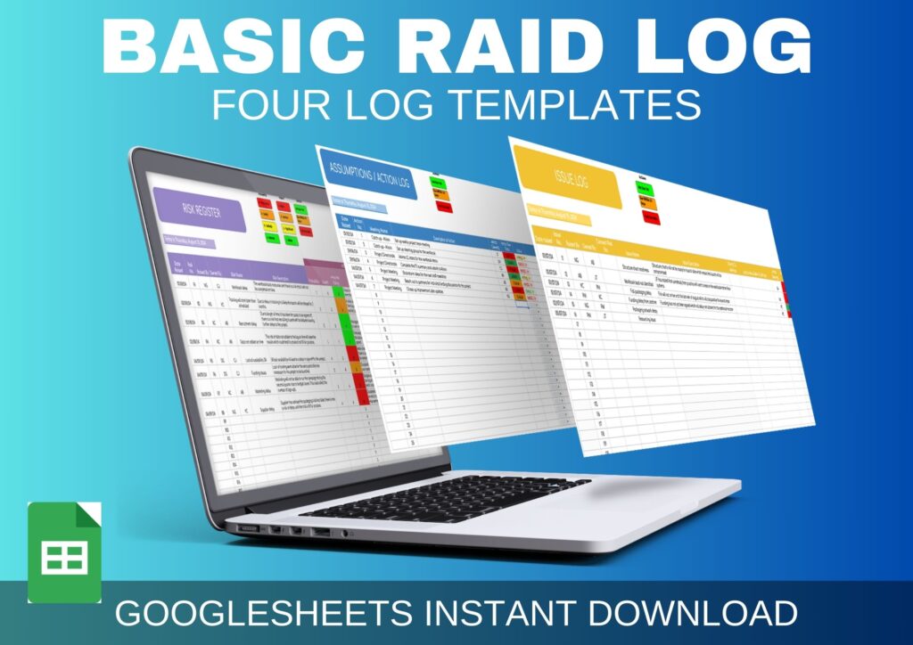 RAID LOG with Risk log, Action log, Issue log, Decision log